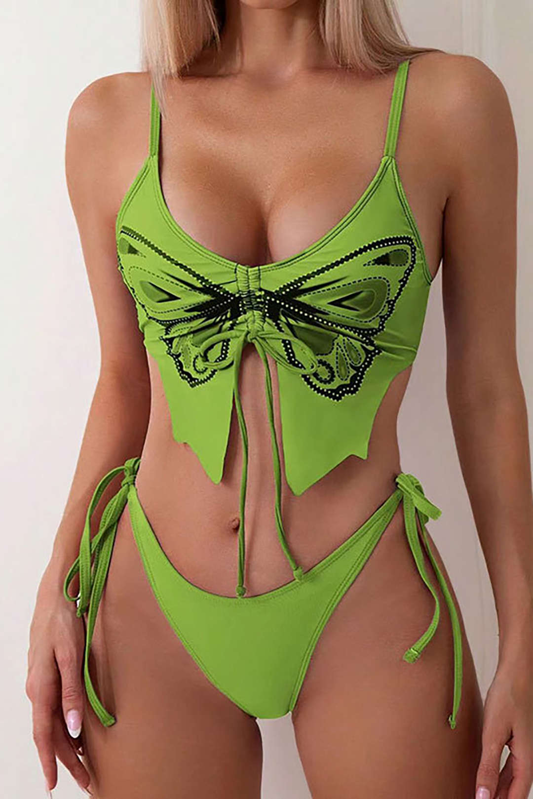 Y2K Butterfly Pattern Lace Up Bikini Set