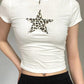 White Y2K leopard print crop top with stars patchwork