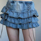 Blue Vintage Wrap High Rise Tiered Denim Mini Skirt