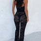 Vintage Lace Corset Eyelet Jumpsuit with Tie