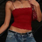 Rotes Vintage Schlankmachendes Spitzen Cami Top