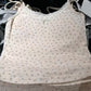 Apricot Y2K Cami Top with Lace Inserts and Playful Floral Print