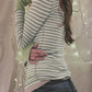 Green Vintage Striped Ribbed Knit Button Front Top