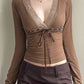 Vintage Brown Street Lace Up Long Sleeve Top