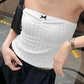 White Y2K Textured Bow Bandeau Top