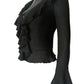 Solid color vintage V-neck ruffle long sleeve knit sweater
