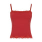 Rotes Vintage Schlankmachendes Spitzen Cami Top