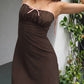 Brown Y2K Pleated Chest Backless Mini Dress with Bow