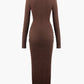 JY Solid Color Vintage Wrap Ruched High Neck Long Sleeve Maxi Dress / Solid Color Vintage Wrap Ruched High Neck Long Sleeve Maxi Dress