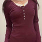 Y2K Red Knit Top with Lace Trim and Long Sleeves 