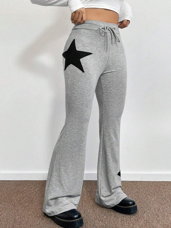 Hip Hop High Elastic Flared Pants with Star Pattern