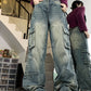 Hip Hop Multi Pockets Splice Cargo Jeans