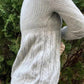 Vintage Gray V-Neck Sweater with Crochet A-Line Hem