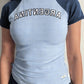 Blue vintage raglan short sleeve crop top with letter design