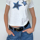 White Y2K star print short sleeve t-shirt