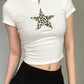 White Y2K leopard print crop top with stars patchwork