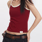 Red Retro Splicing Plain Back Tank Top