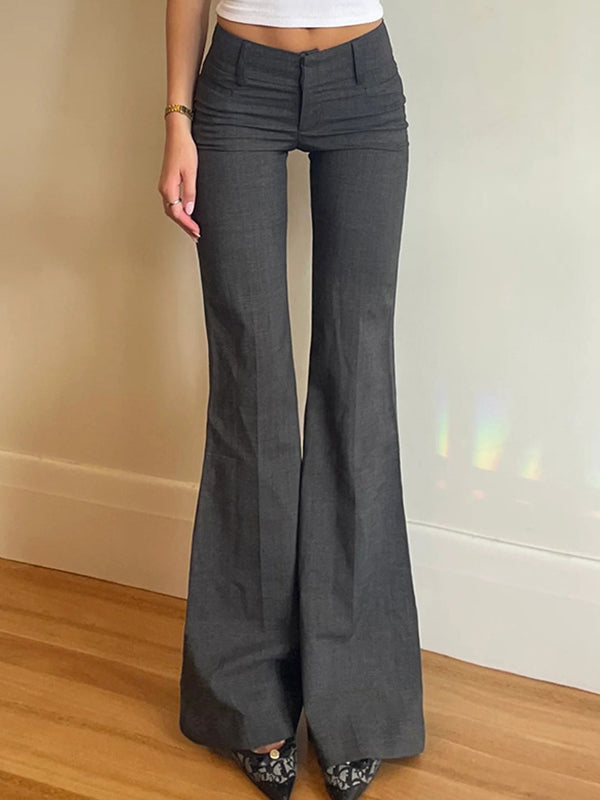 JY Dark Grey Vintage Pleated Flare Leg Pants