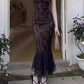 Lace Tie Slim Fishtail Maxi Dress