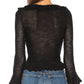 Solid color vintage V-neck ruffle long sleeve knit sweater