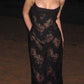 Black Lace Backless Lace Up Slim Maxi Dress