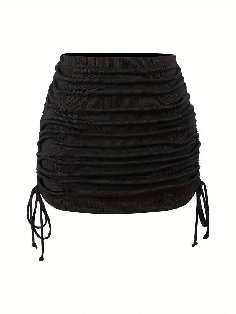 Black Vintage Side Tie Drawstring Mini Skirt