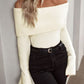 Apricot off-the-shoulder knitted sweater