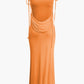 French shawl collar maxi dress with open back