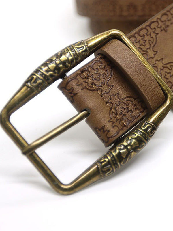 Brown Vintage Embossed Ethnic Buckle Belt