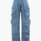 Hip Hop Pocket Rolled Hem Wide Leg Cargo Jeans