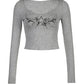 Grey vintage cropped long-sleeved shirt with neckline and star print