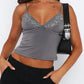 Solid Color Vintage Lace Trim V-Neck Cropped Cami Top