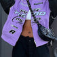 Purple Vintage Color Block Splice Print Motorcycle Jacket