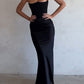 Vintage Satin Bandeau Splice Slim Maxi Dress with Corset Gathering