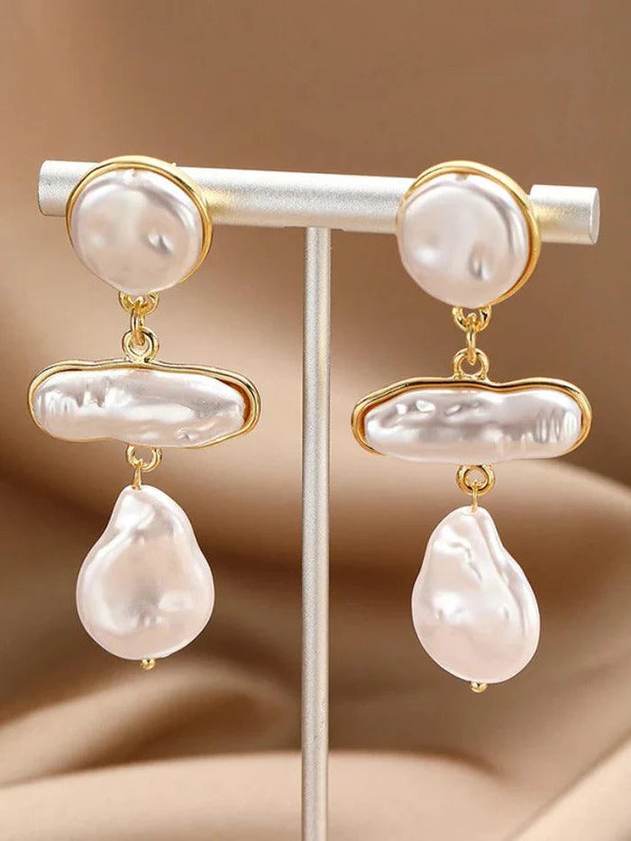 White Vintage Baroque Irregular Earring with Fake Pearls