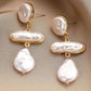 White Vintage Baroque Irregular Earring with Fake Pearls