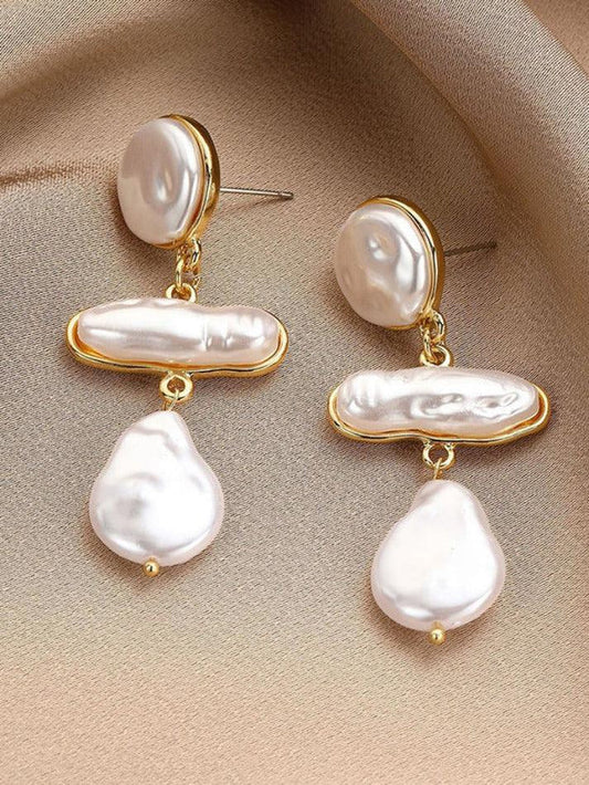 White Vintage Baroque Irregular Earring with Fake Pearls