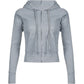 Grey Vintage Ribbed Zipper Drawstring Long Sleeve Hoodie