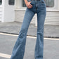 Blue Vintage Washed Stretch High Waist Flared Pants