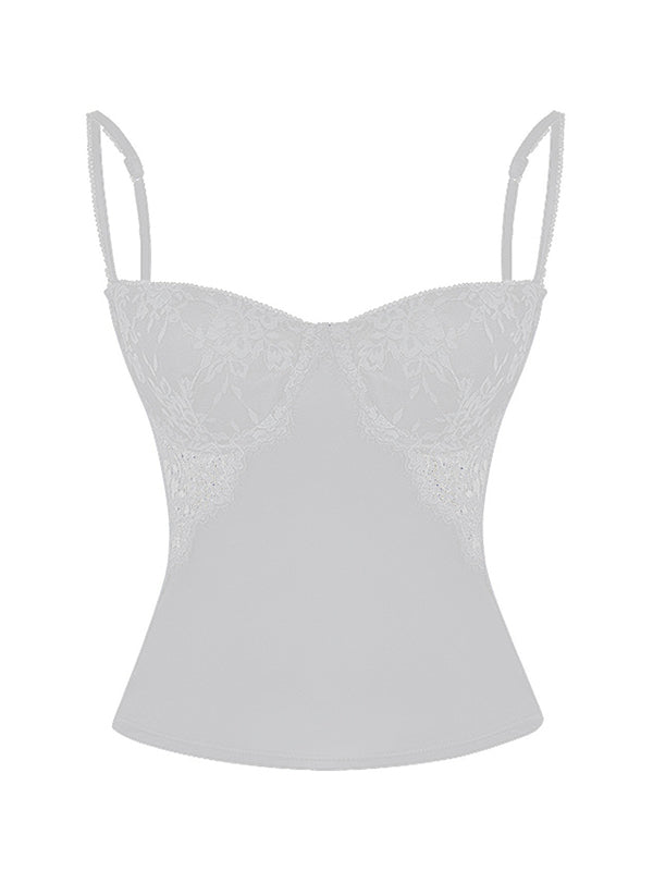 White Sexy See Through Lace Insert Slim Corset Top