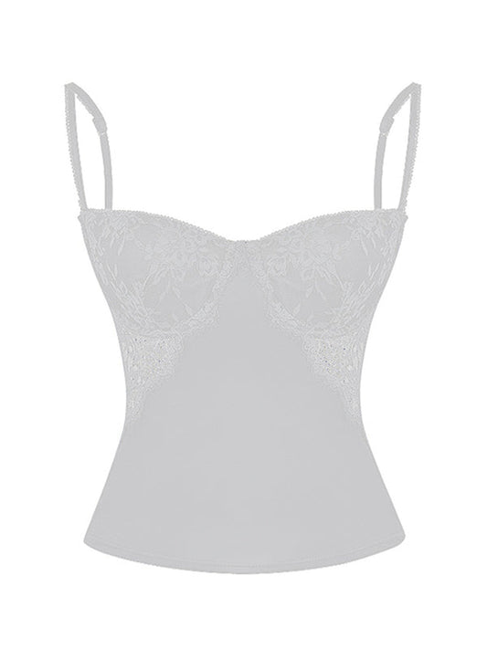 White Sexy See Through Lace Insert Slim Corset Top