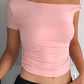 Pink Vintage One Shoulder Short Sleeve Crop Top