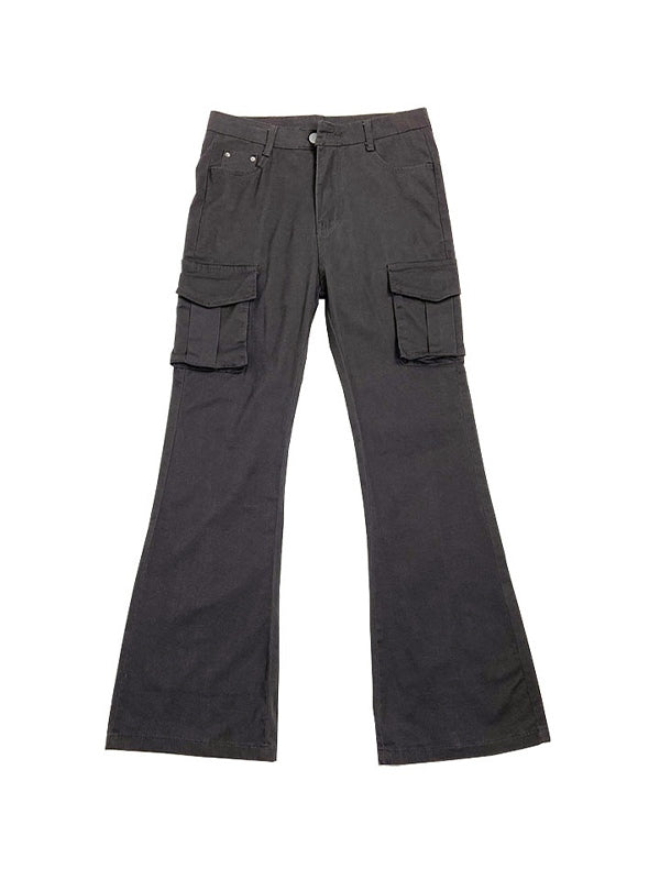 Flare cargo pants with high elasticity and flap pockets