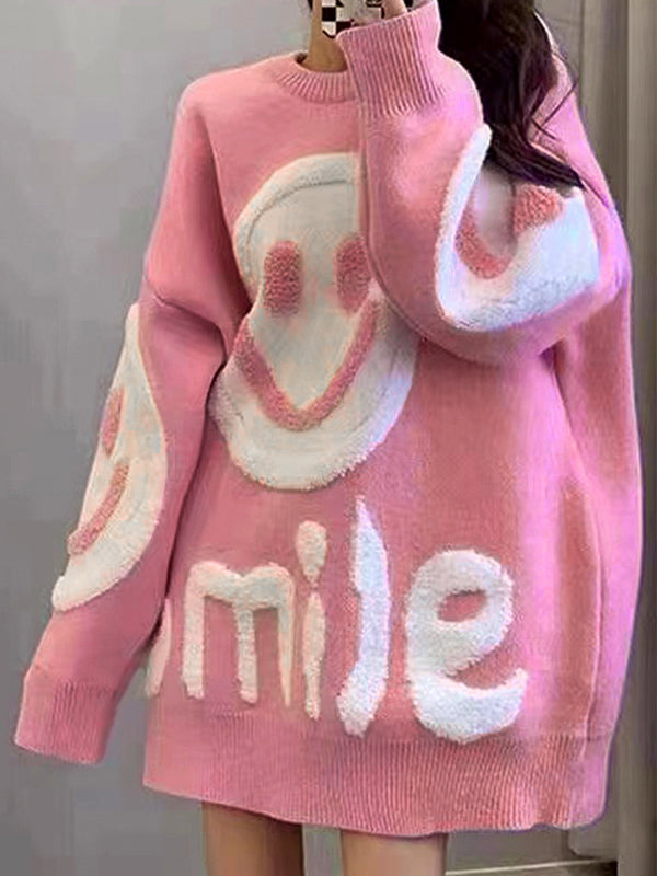 Y2K Smile Print Thick Loose Sweatshirt 