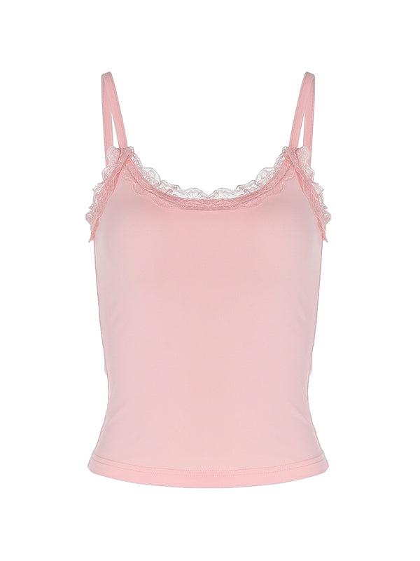 Classic plain cami top with lace trim and round neckline