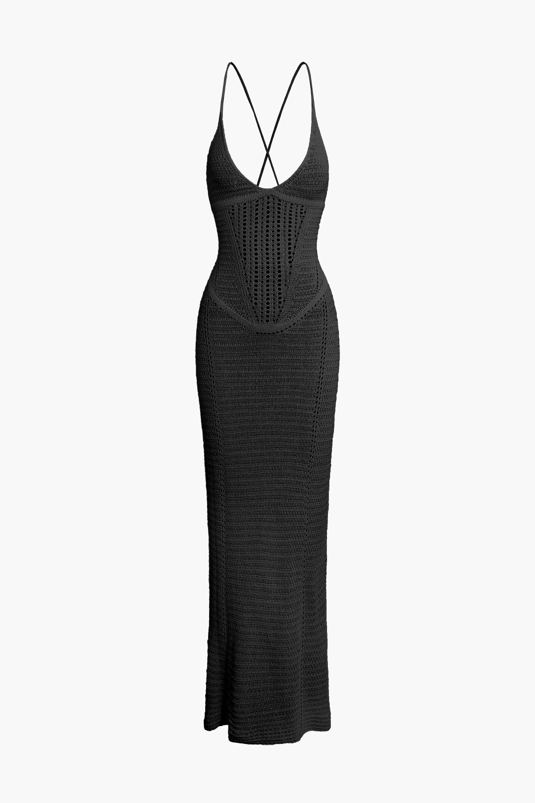 Lace-up back knitted dress with openwork