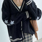 Vintage oversized cable knit cardigan with star embroidery