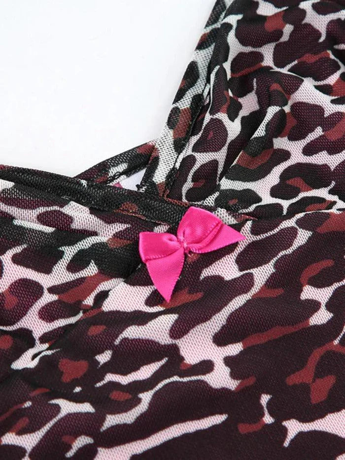 Pink Vintage Leopard Print Lace Trim Cami Top