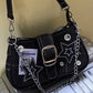 Black denim Y2K shoulder bag with star sticker