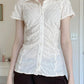 White Vintage Collar Short Sleeve Slim Fit Shirt